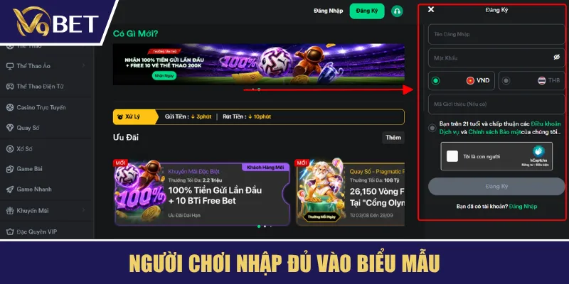 Người chơi nhập đủ vào biểu mẫu